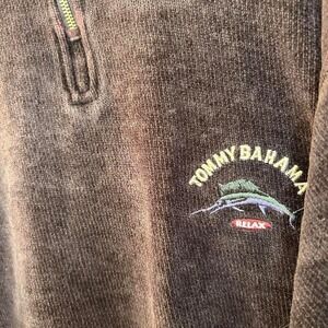 Tommy Bahama Black Velour Mens XL Quarter Zip Sweater Soft Pullover